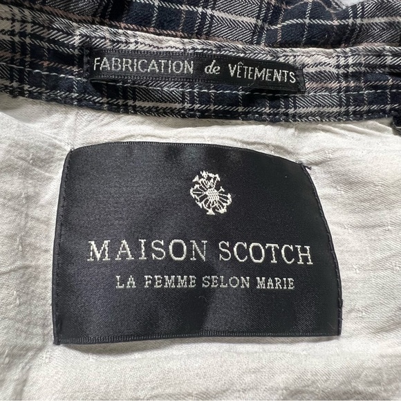 MASON SCOTCH Cottage Cowgirl Button Up Black & Cream Plaid Top,Size X-Small-#254 - Picture 2 of 15